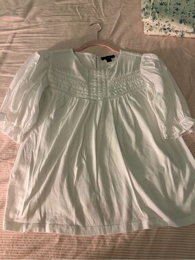 J. Crew White Cotton Pintuck Peasant Blouse